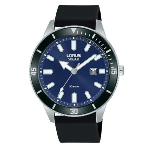 Lorus Blue Dial Black Silicone Strap Solar Mens Watch RX319AX9