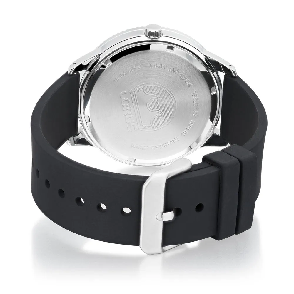Lorus Blue Dial Black Silicone Strap Solar Mens Watch RX319AX9