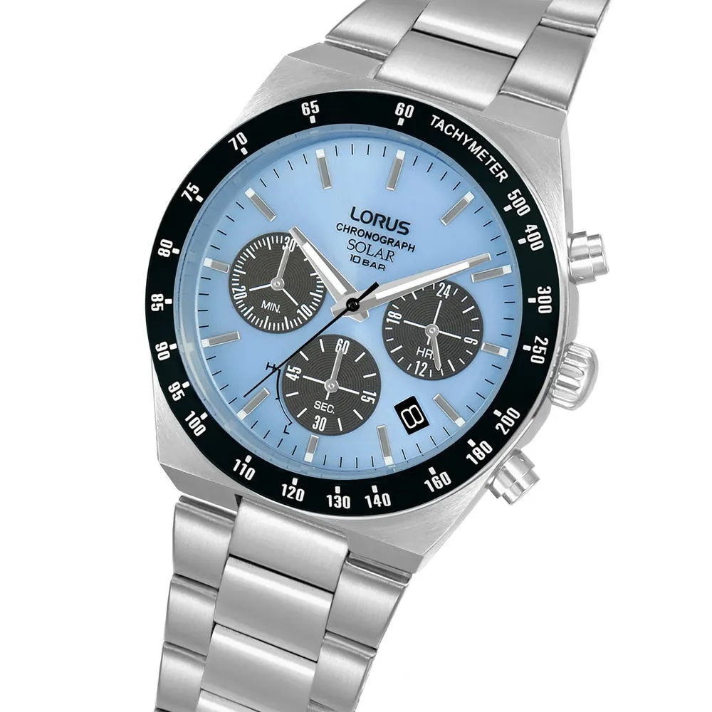 Lorus Blue Dial Solar Chronograph Mens Watch RZ525AX9