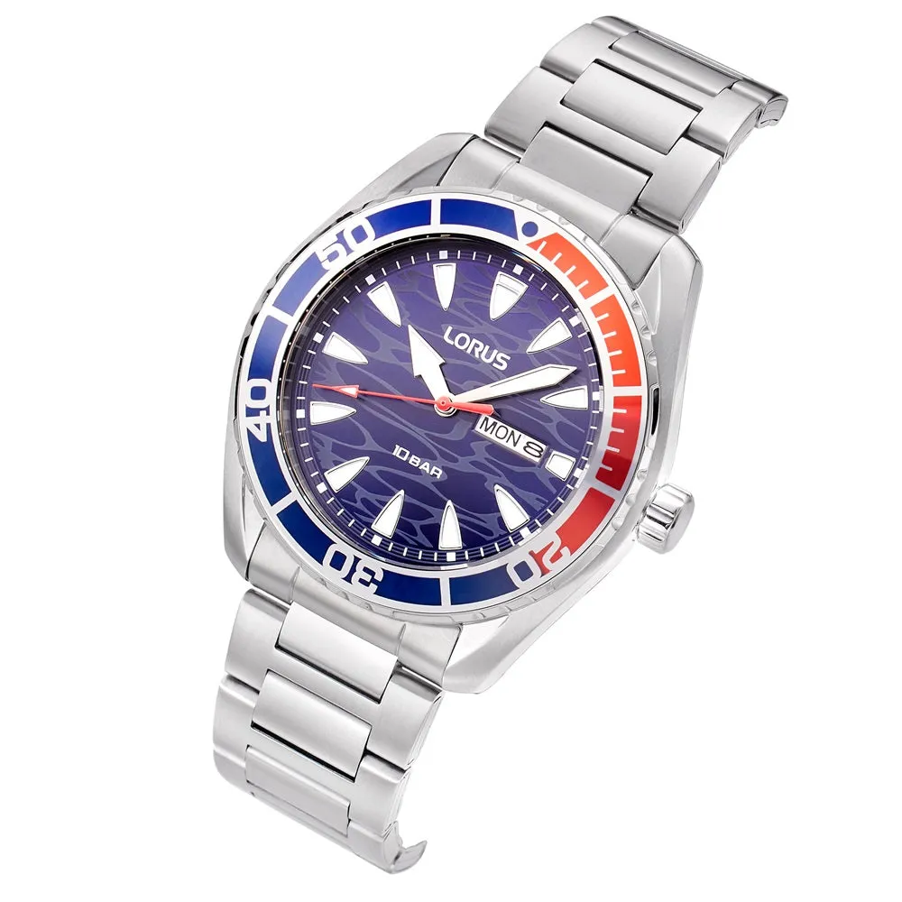 Lorus Dark Blue Wave Dial Mens Watch RH383AX9