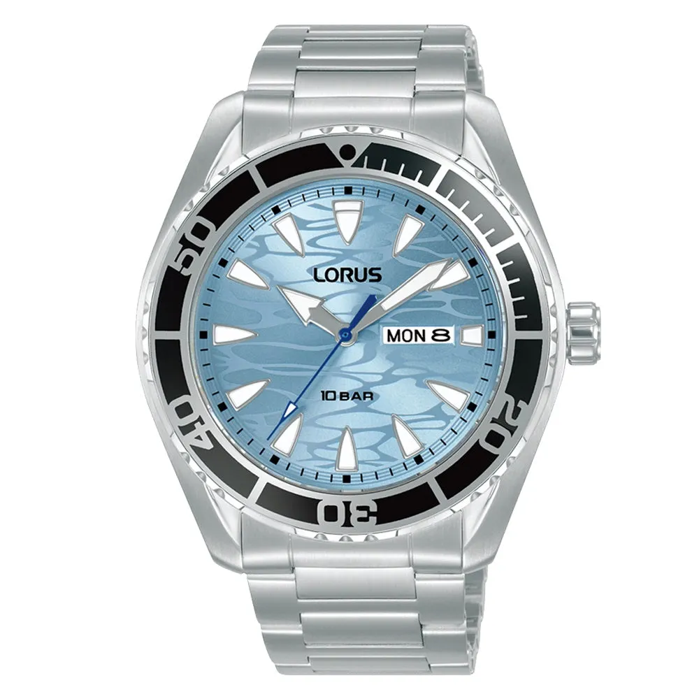 Lorus Light Blue Wave Dial Mens Watch RH389AX9