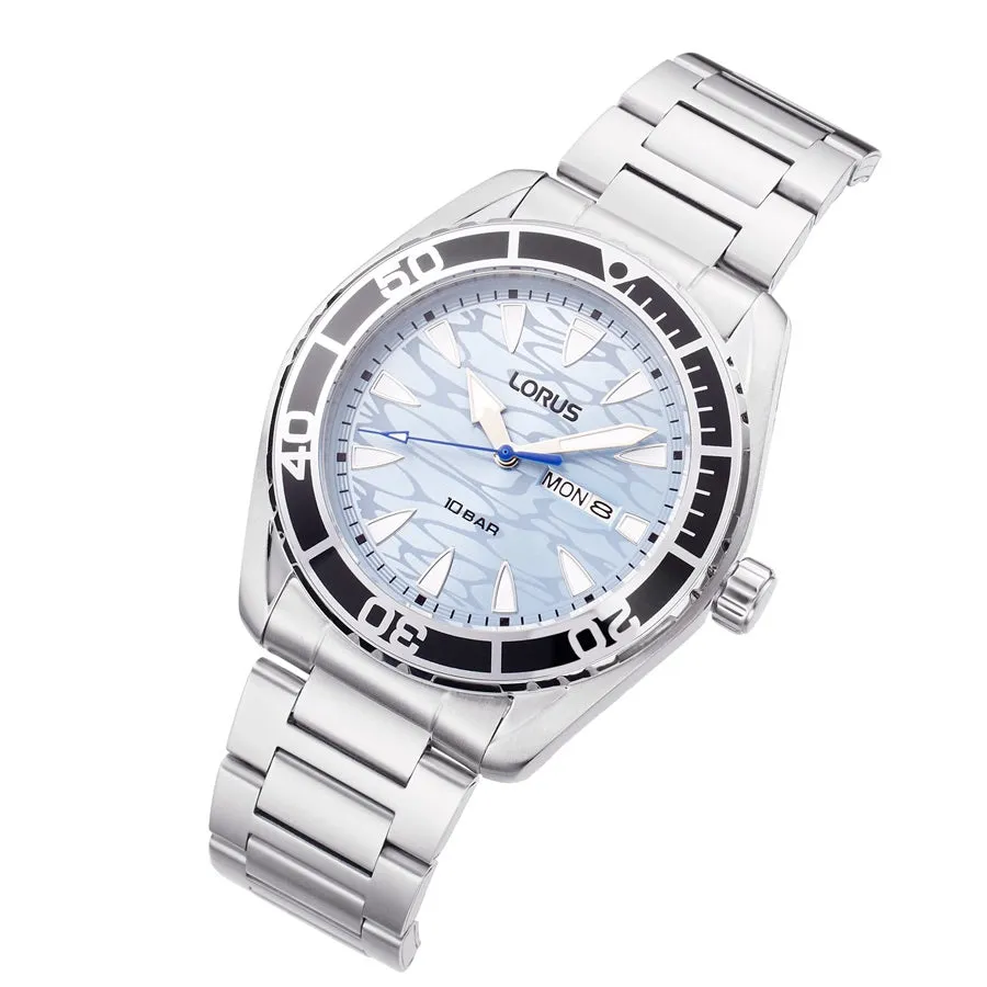 Lorus Light Blue Wave Dial Mens Watch RH389AX9