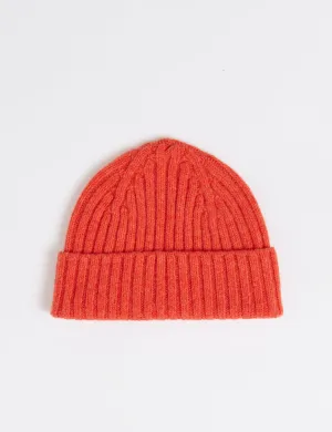 Luxury Feel Bhode 2x2 Rib Beanie Hat (Lambswool) - Inferno Orange  Today Only!