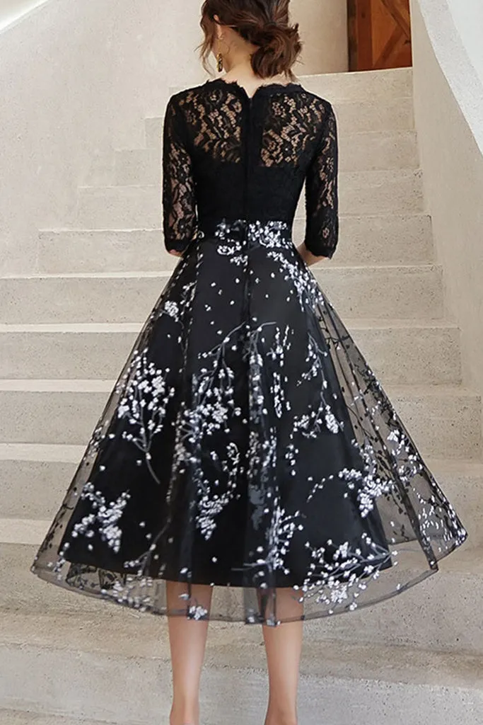 Luxury Feel Half Sleeve Lace Top Contrast Midi Dress - Black S in Clearance  Last Chance!