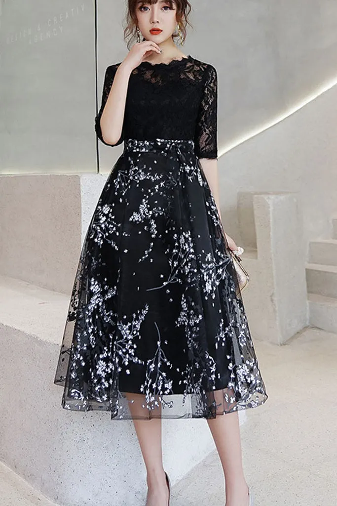 Luxury Feel Half Sleeve Lace Top Contrast Midi Dress - Black S in Clearance  Last Chance!