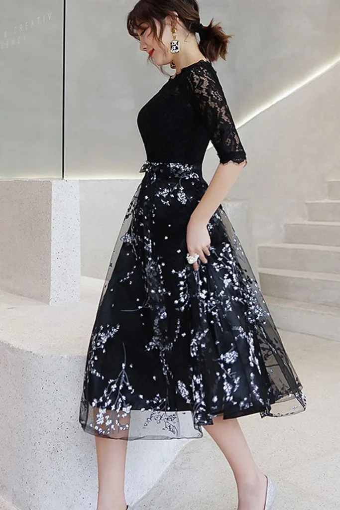 Luxury Feel Half Sleeve Lace Top Contrast Midi Dress - Black S in Clearance  Last Chance!