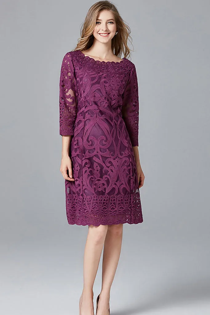 Luxury Feel THREE QUARTER SLEEVE EMBROIDERED MIDI DRESS  Limited Stock!