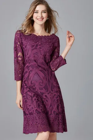 Luxury Feel THREE QUARTER SLEEVE EMBROIDERED MIDI DRESS  Limited Stock!