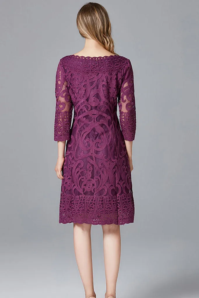 Luxury Feel THREE QUARTER SLEEVE EMBROIDERED MIDI DRESS  Limited Stock!