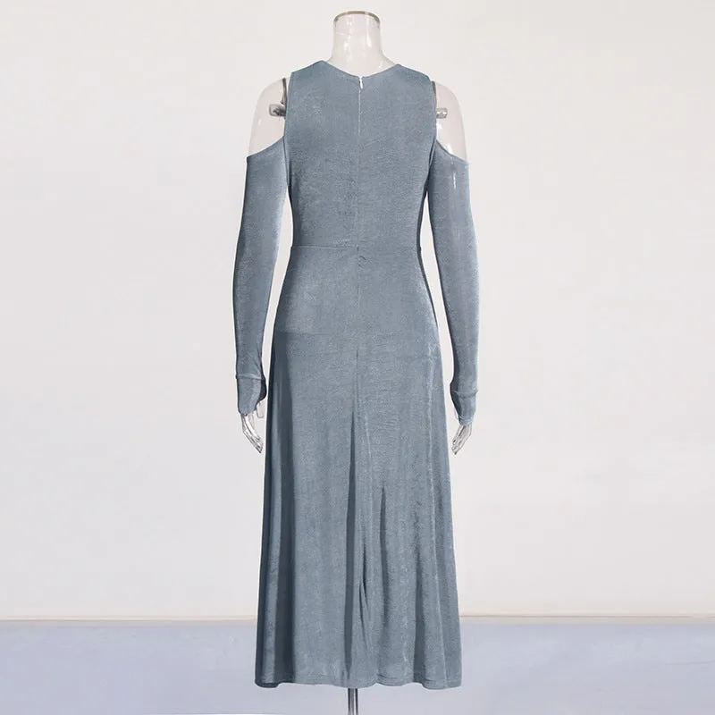 Luxury Feel V Neck Long Sleeve Hollow Out Solid Color Dresses  Limited Stock!
