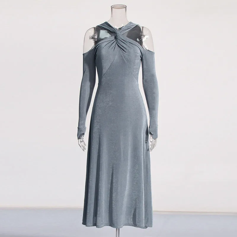 Luxury Feel V Neck Long Sleeve Hollow Out Solid Color Dresses  Limited Stock!