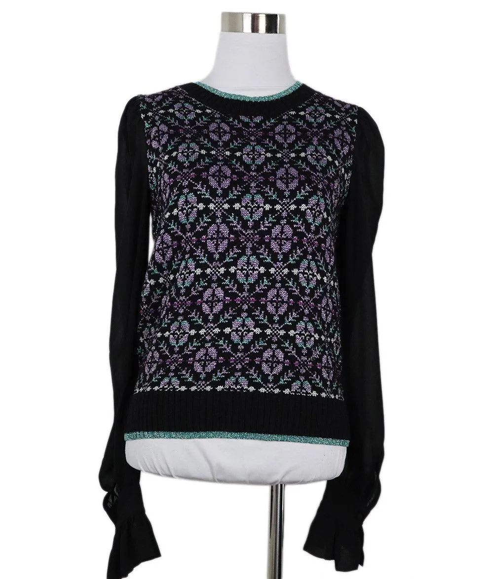 Maje Metallic Purple Green & Black Sweater sz 4
