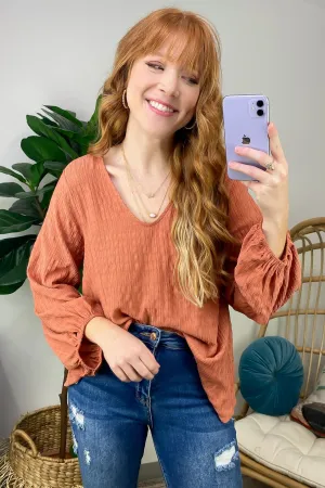 Maybelle Balloon Sleeve Textured V-Neck Top - FINAL SALE