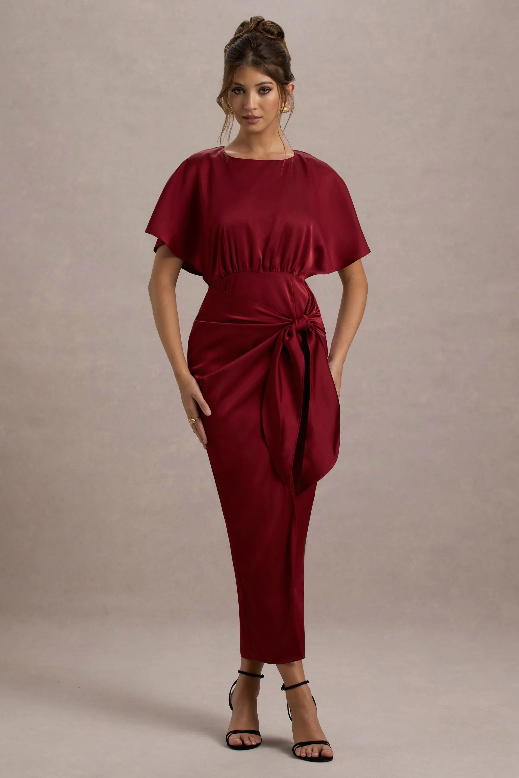 Mika | Port Satin Short-Sleeve Wrap Maxi Dress Club L London