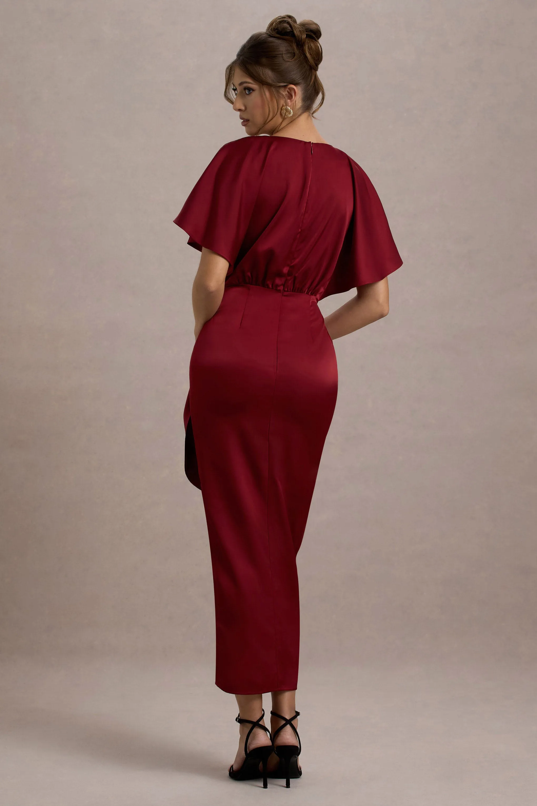 Mika | Port Satin Short-Sleeve Wrap Maxi Dress Club L London
