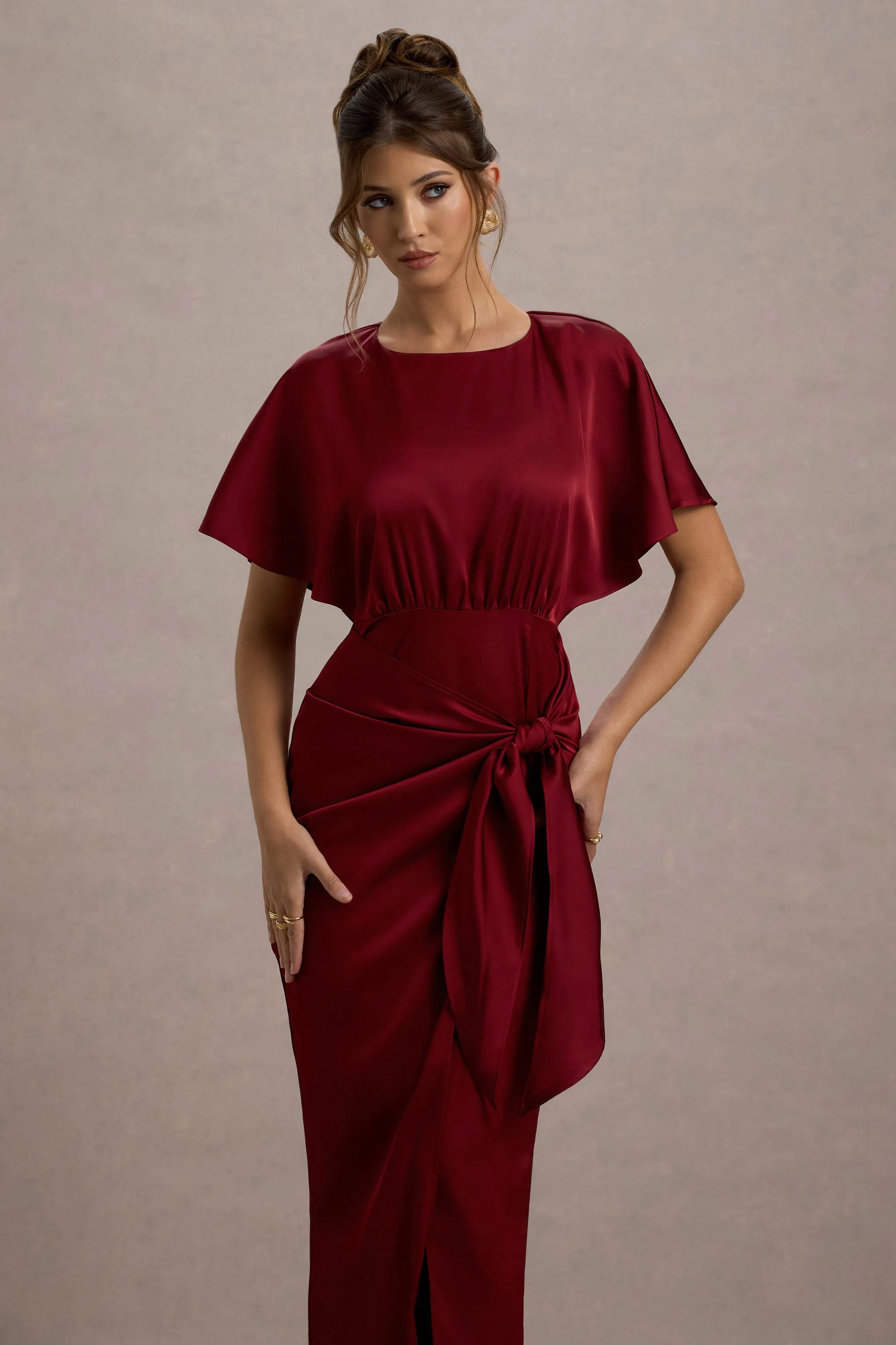 Mika | Port Satin Short-Sleeve Wrap Maxi Dress Club L London