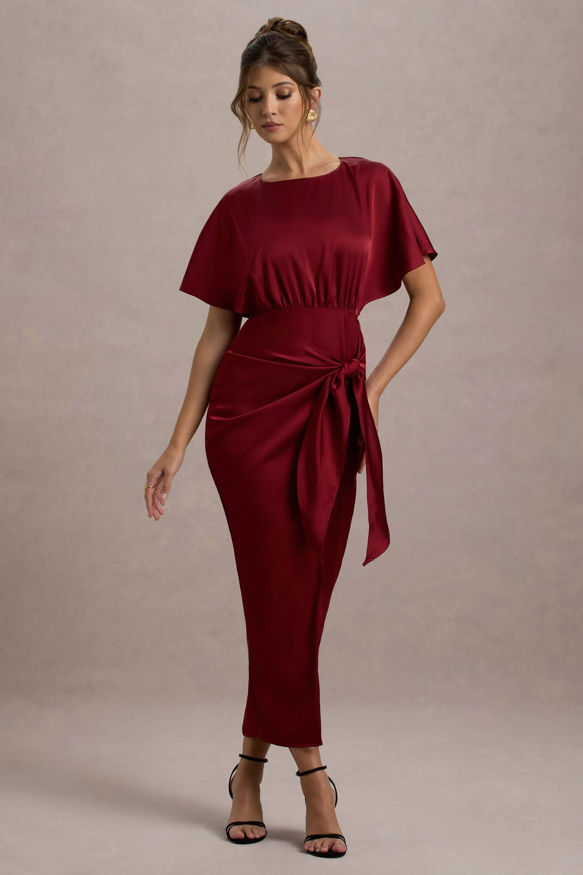 Mika | Port Satin Short-Sleeve Wrap Maxi Dress Club L London