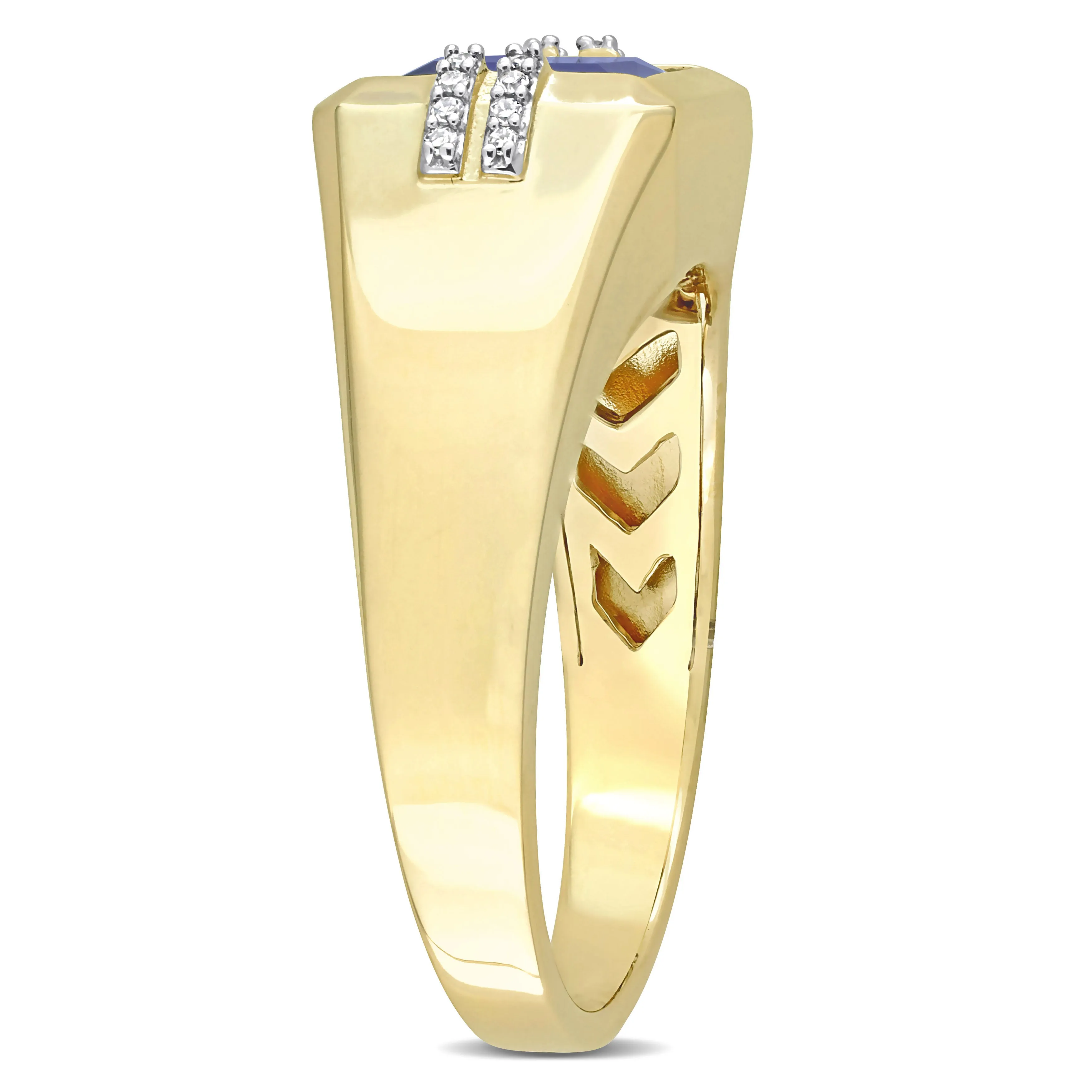 Mimi & Max 3ct TGW Square Created Blue Sapphire and Diamond Accent Men's Ring in 10k Yellow Gold