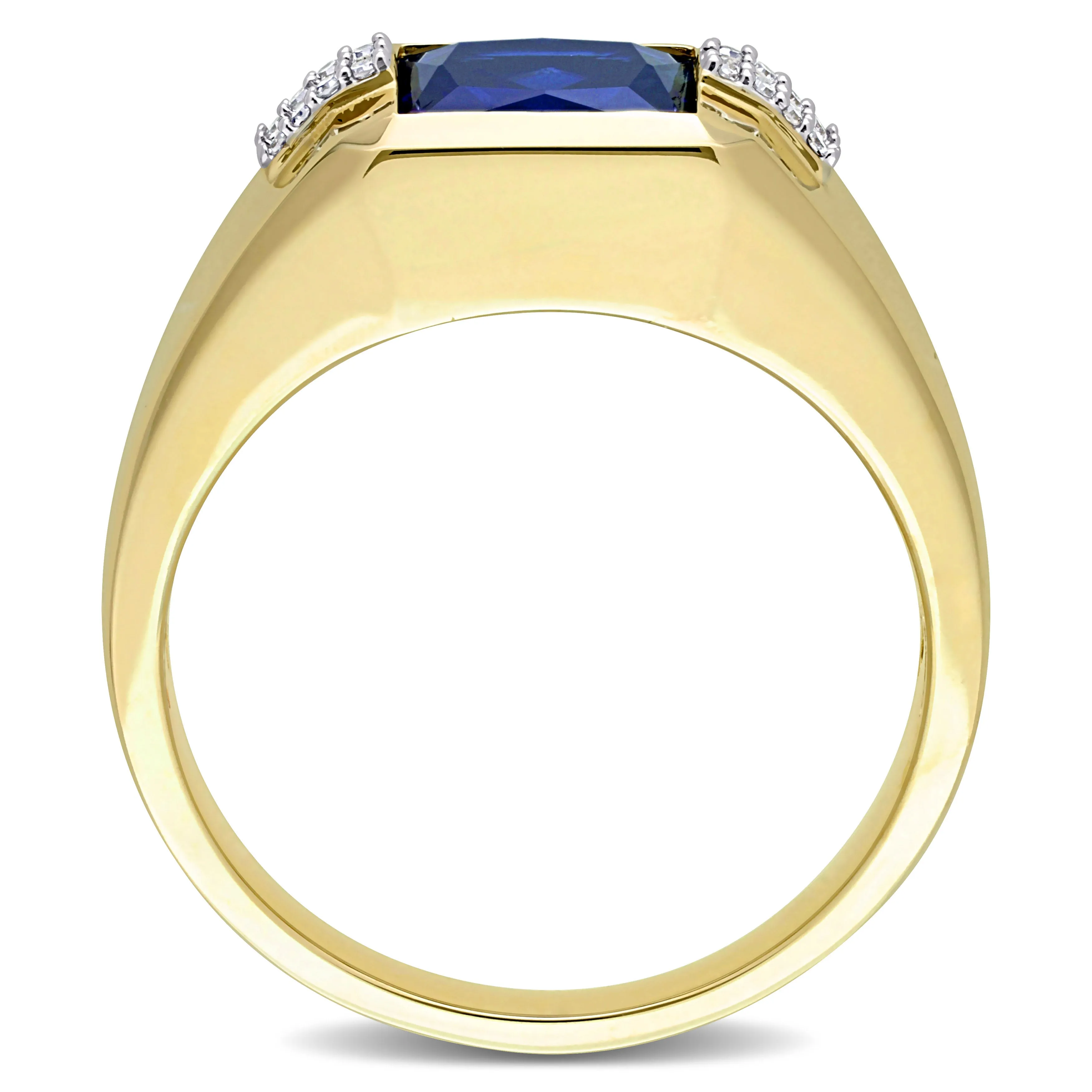 Mimi & Max 3ct TGW Square Created Blue Sapphire and Diamond Accent Men's Ring in 10k Yellow Gold