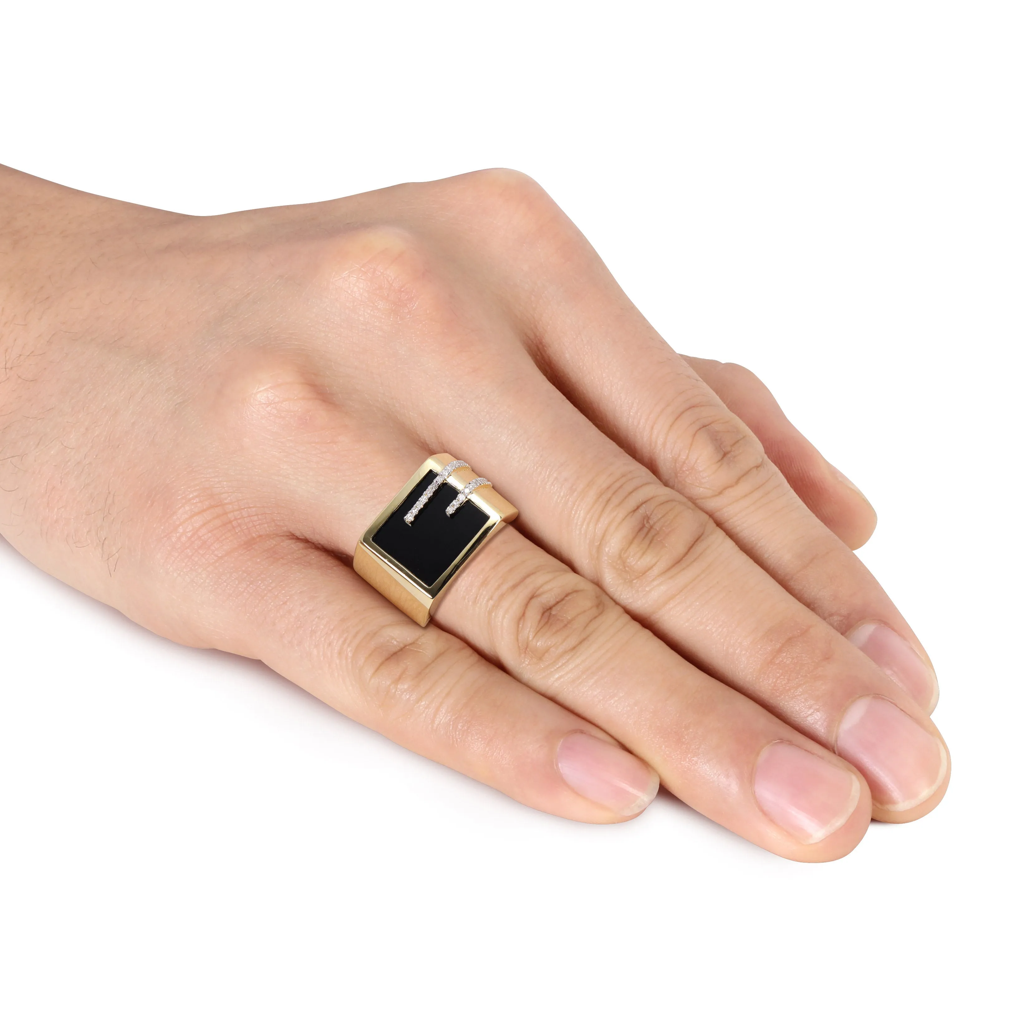 Mimi & Max 5ct TGW Square Black Onyx and 1/6ct TW Diamond Men's Ring in Yellow Plated Sterling Silver