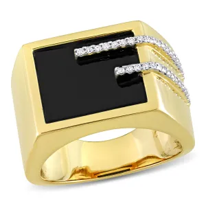 Mimi & Max 5ct TGW Square Black Onyx and 1/6ct TW Diamond Men's Ring in Yellow Plated Sterling Silver
