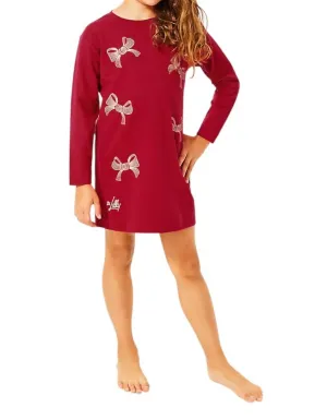 Mini Ballad Sweatshirt Dress In Malbec Red Bow