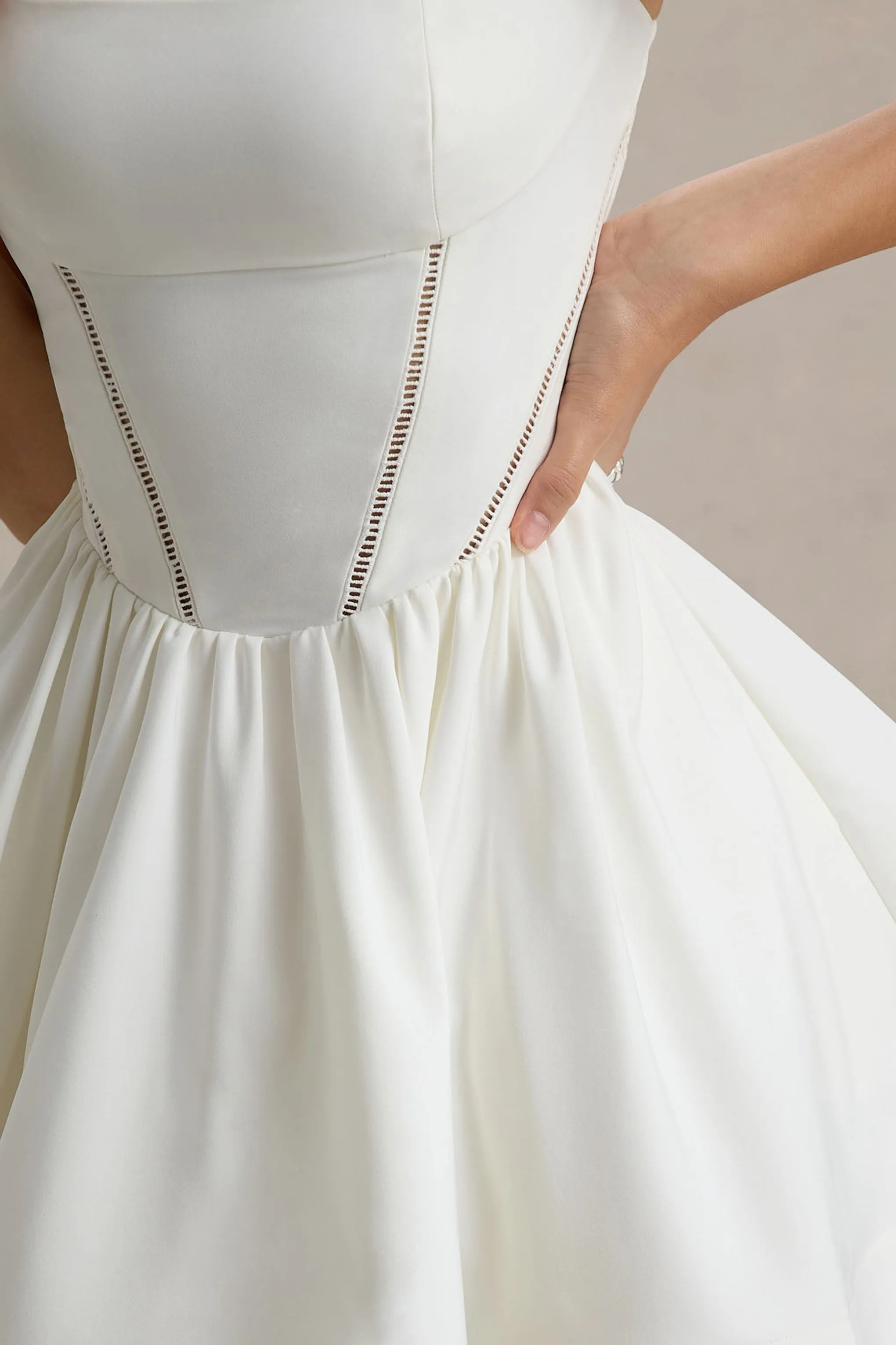 Mochi | White Skater Mini Dress With Bow Straps Club L London