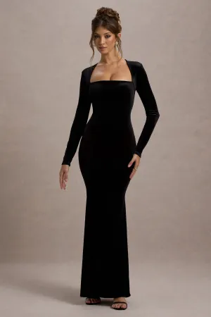 Morana | Black Velvet Square-Neck Long-Sleeve Maxi Dress Club L London