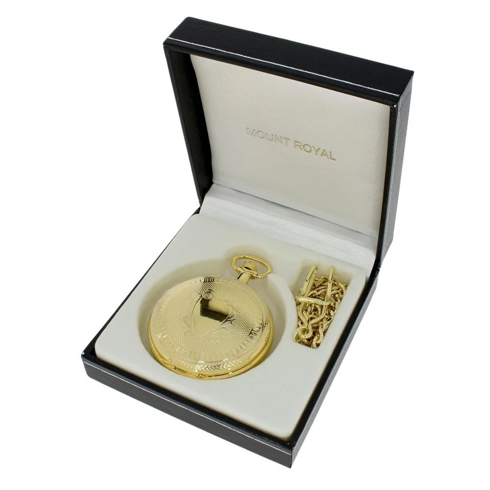 Mount Royal Yellow Gold Plated Full Hunter Skeleton Dial Mechanical Pocket Watch MR-B21