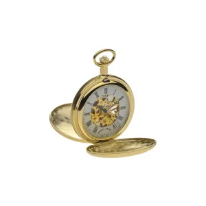 Mount Royal Yellow Gold Plated Full Hunter Skeleton Dial Mechanical Pocket Watch MR-B21