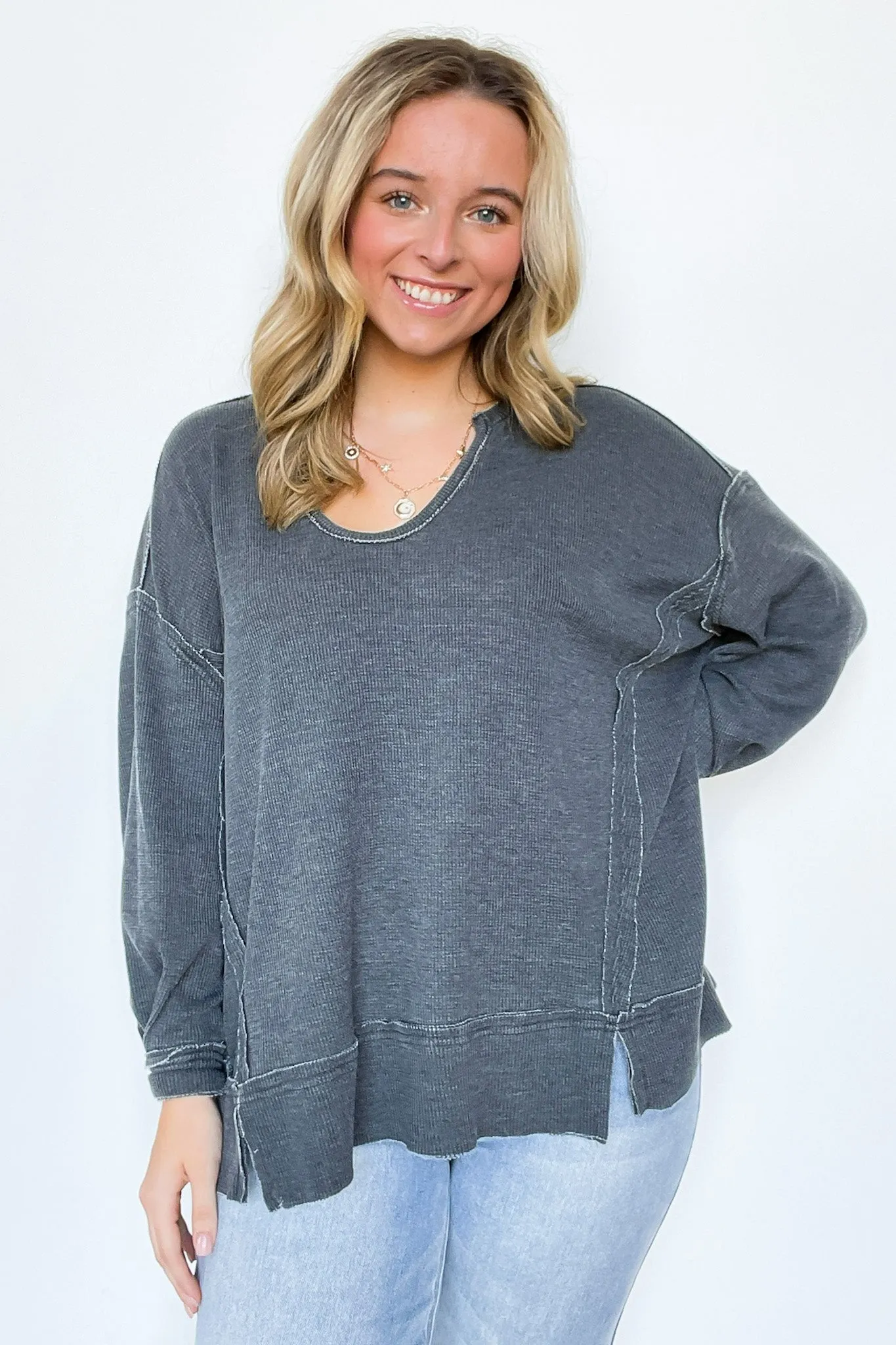 Noella Waffle Knit Oversized Top - FINAL SALE