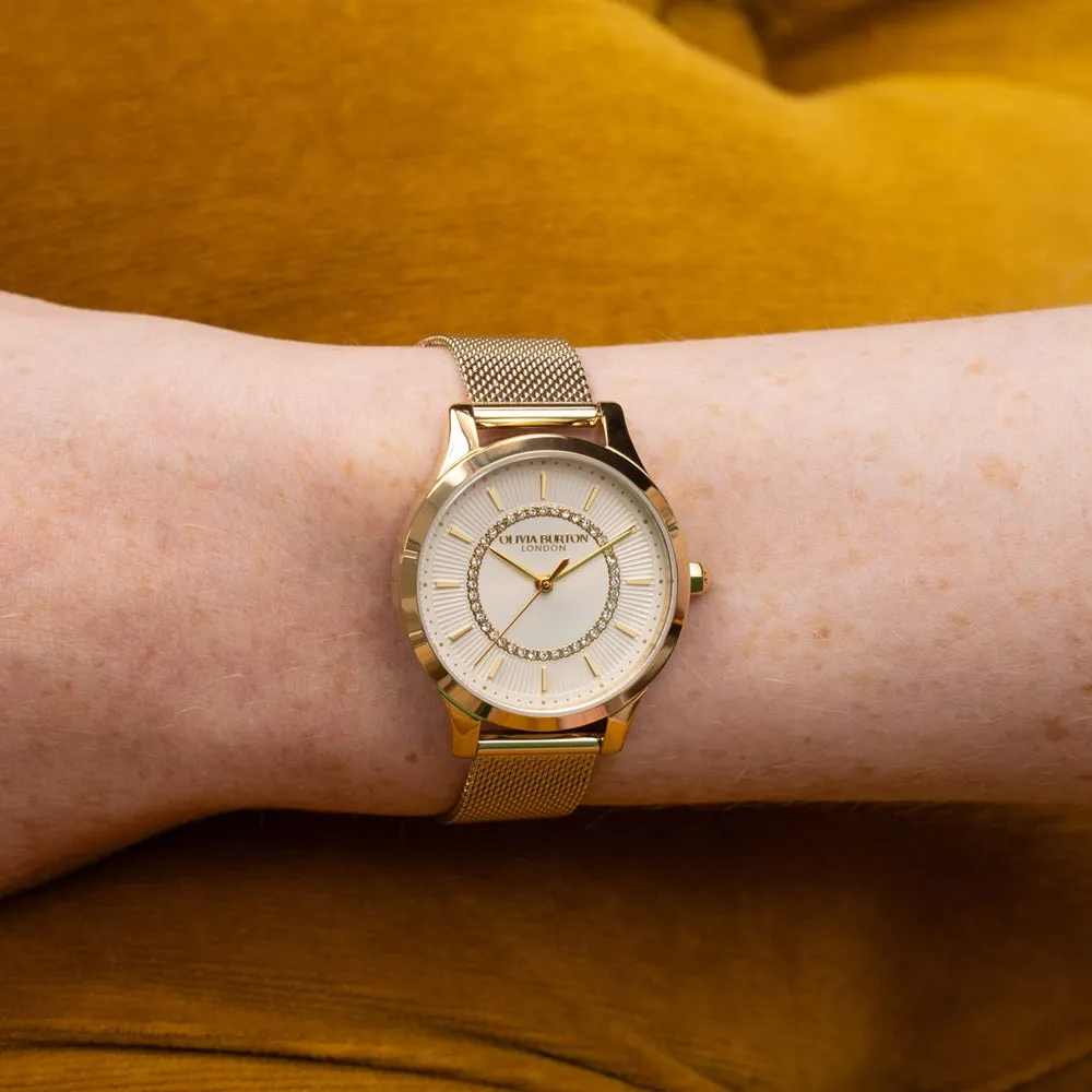 Olivia Burton Classic Wonderlust Ivory and Gold Mesh Watch 24000214