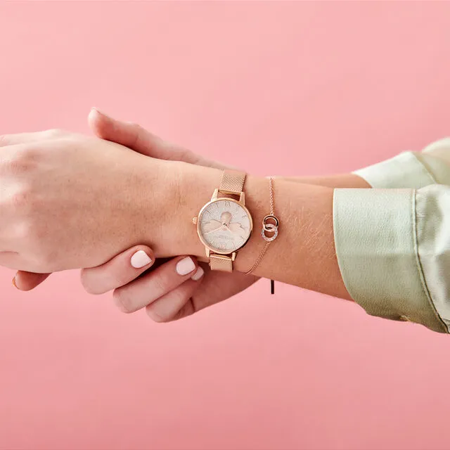Olivia Burton Glitter Dial Lucky Bee Rose Gold Ladies Watch OB16FB04