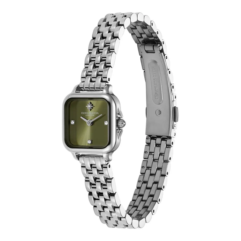 Olivia Burton Mini Grosvenor Sage Green and Silver Watch 24000255