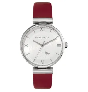 Olivia Burton Minima Bee Ladies Cranberry Leather Strap Watch 24000098
