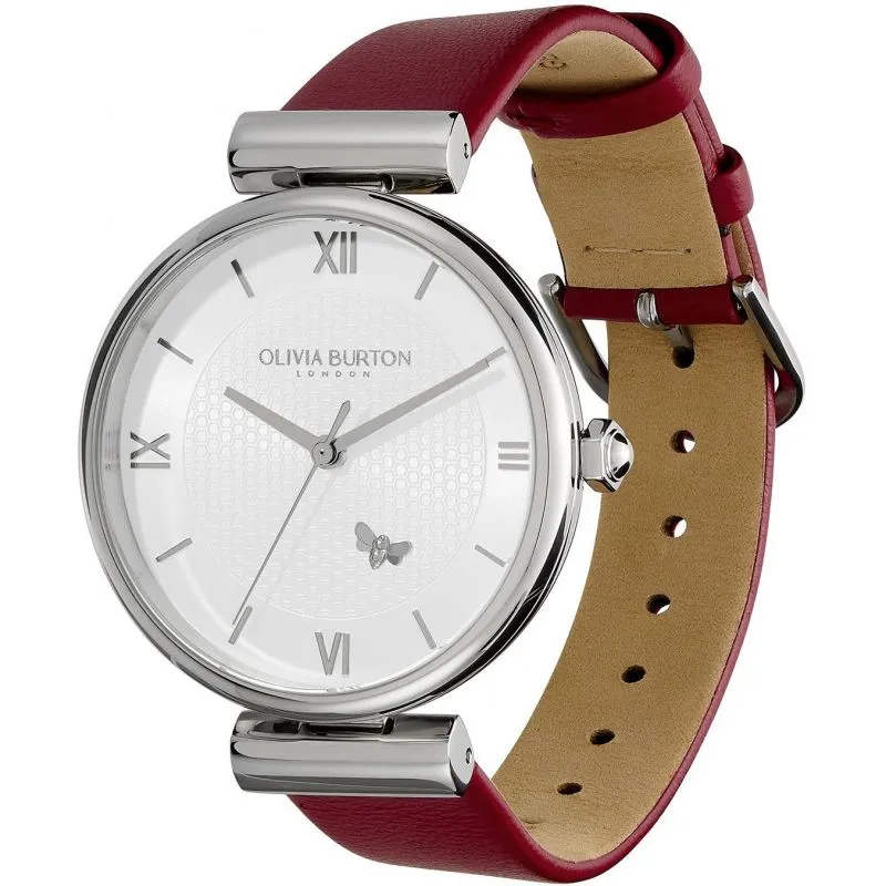 Olivia Burton Minima Bee Ladies Cranberry Leather Strap Watch 24000098
