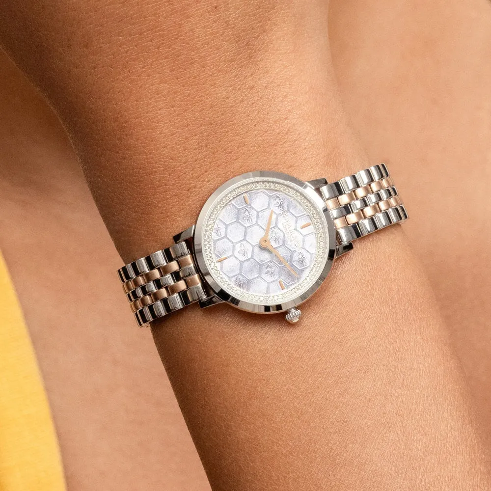 Olivia Burton Signature Honeycomb Ultra Slim Dove Grey Ladies Two Tone Watch 24000265