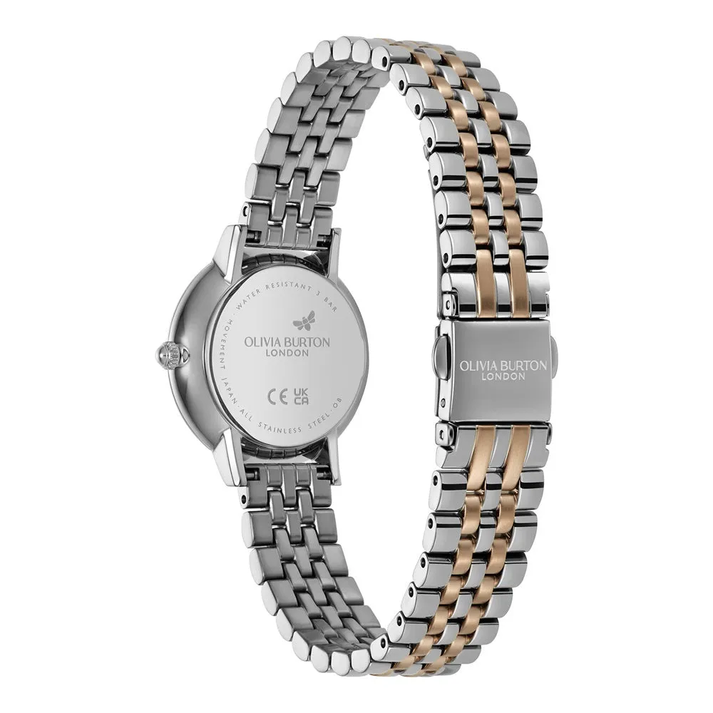 Olivia Burton Signature Honeycomb Ultra Slim Dove Grey Ladies Two Tone Watch 24000265