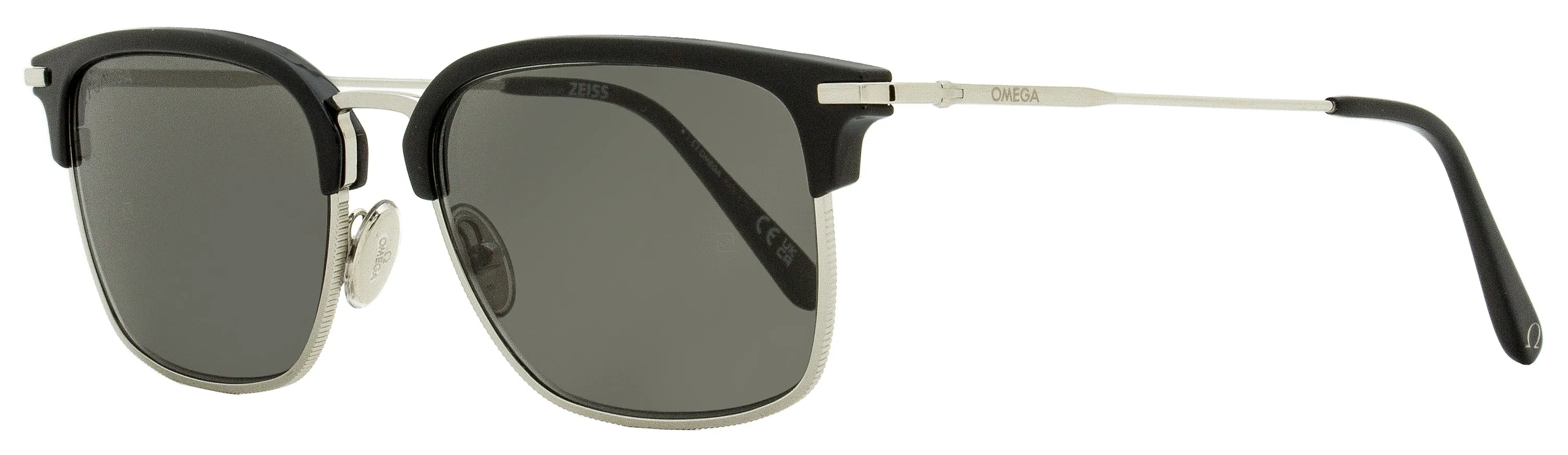 Omega Men's Browline Sunglasses OM0035 16A Palladium/Black  55mm