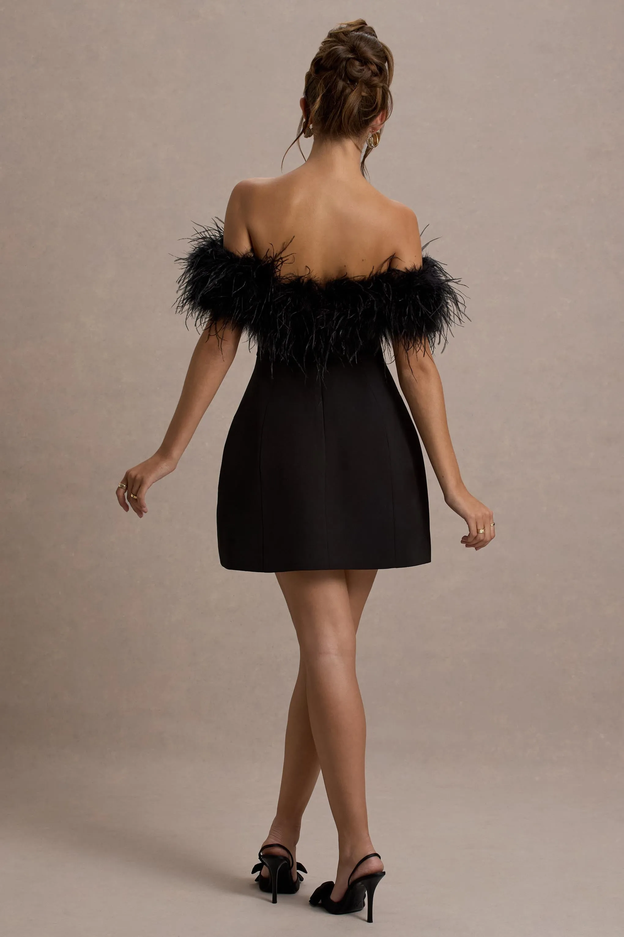 Palace | Black Bardot Mini Dress With Feather Trim Club L London