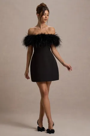 Palace | Black Bardot Mini Dress With Feather Trim Club L London