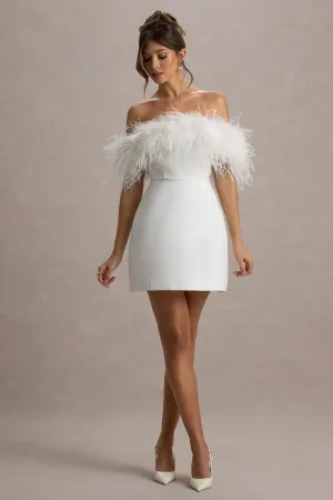 Palace | White Bardot Mini Dress With Feather Trim Club L London