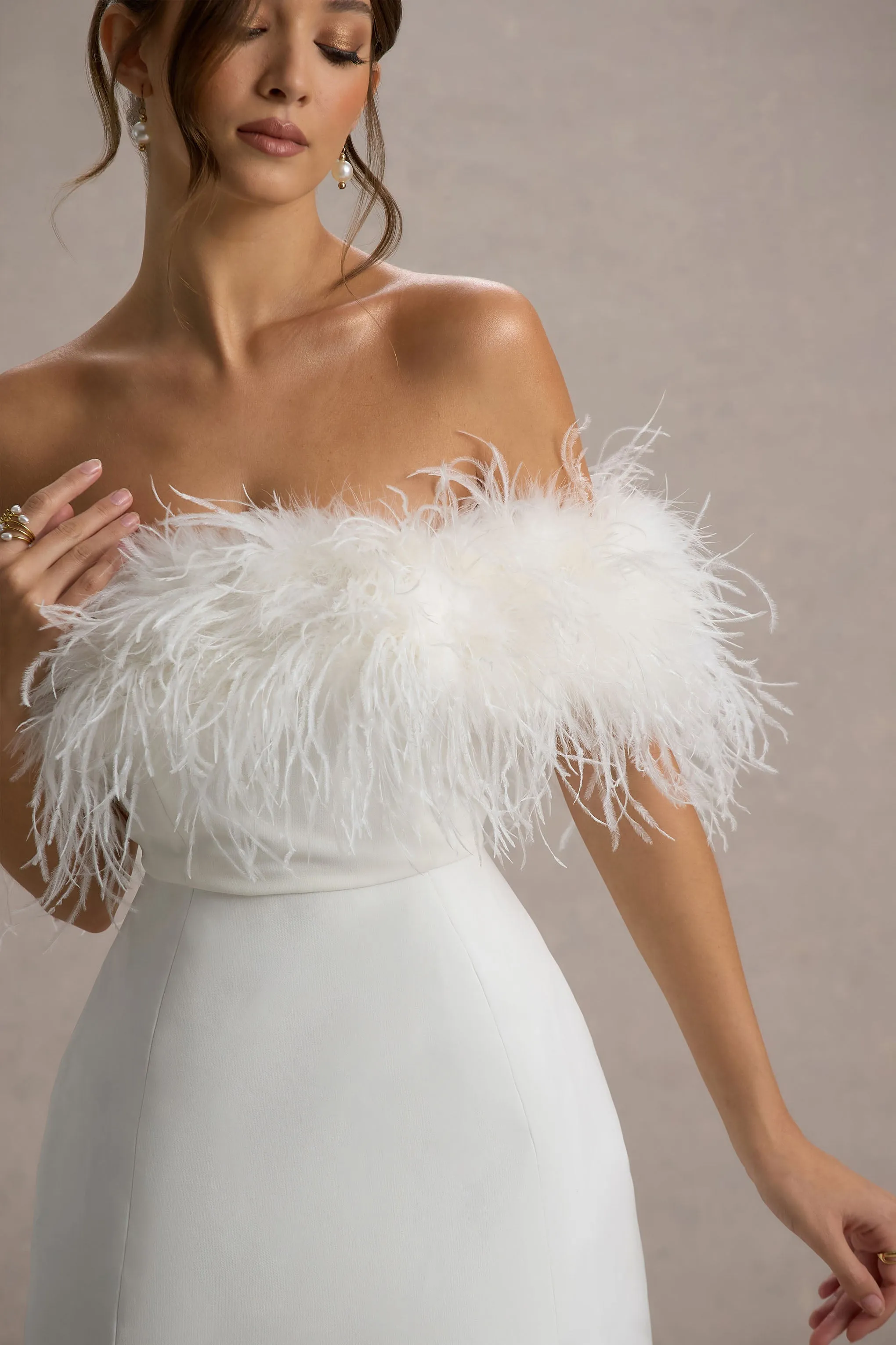 Palace | White Bardot Mini Dress With Feather Trim Club L London