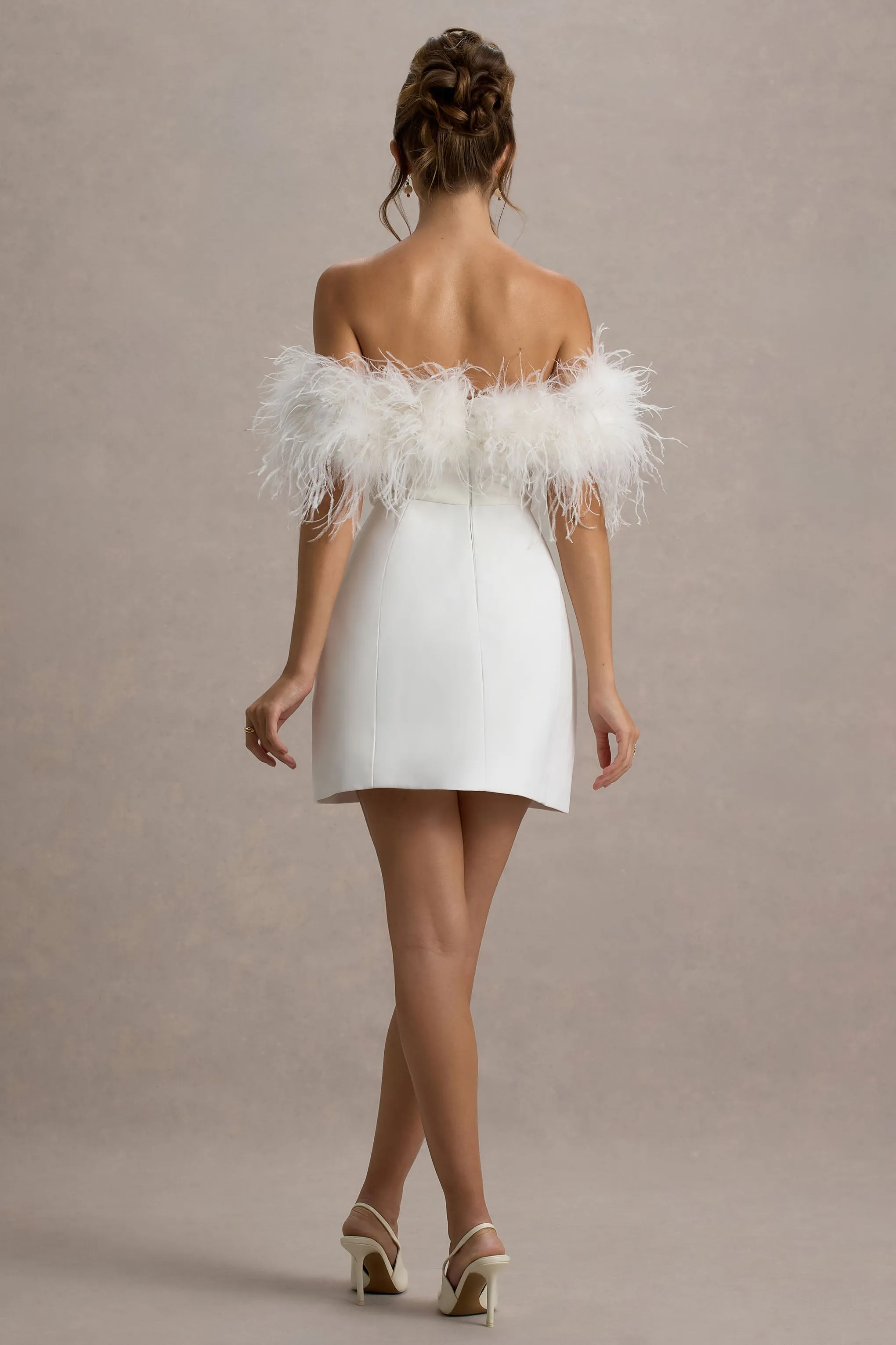 Palace | White Bardot Mini Dress With Feather Trim Club L London
