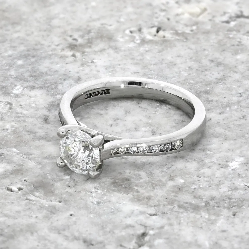 Palladium 0.90cts Solitaire Ring Brilliant Cut Diamond