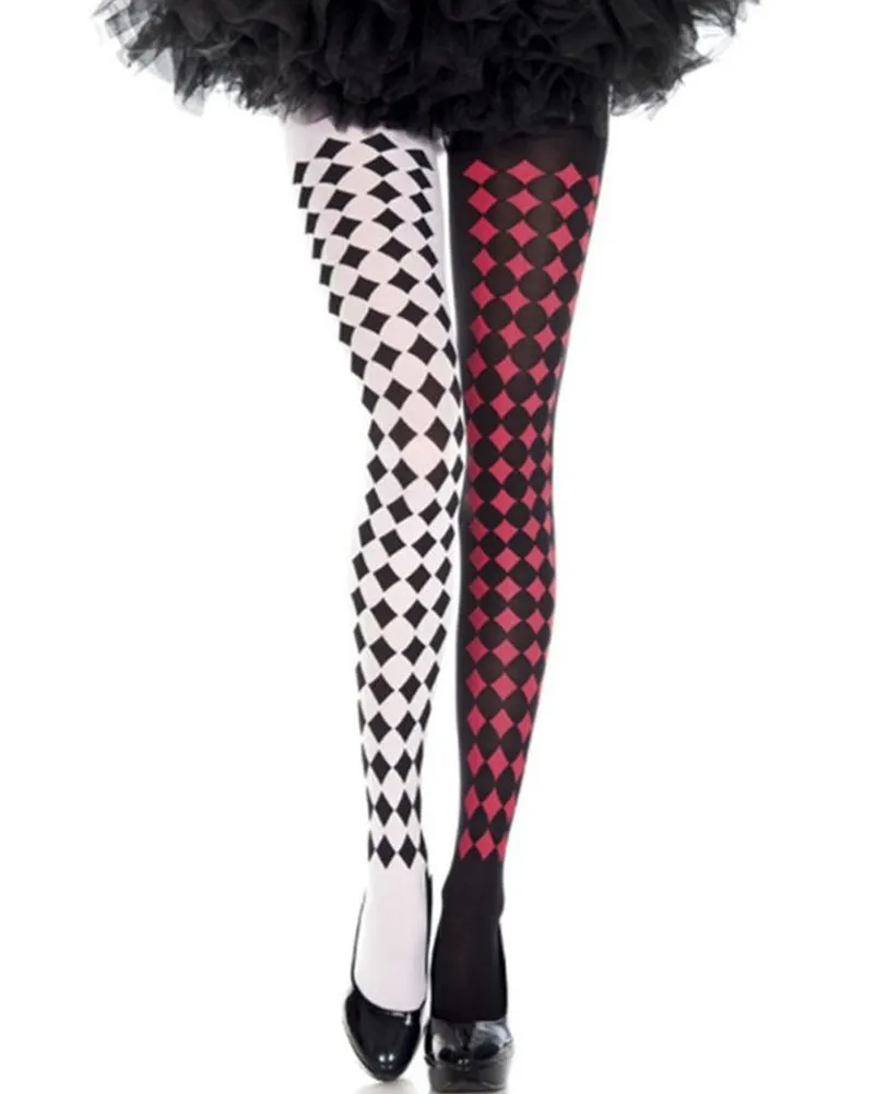 Pantyhose Mismatch Harlequin Black Red White