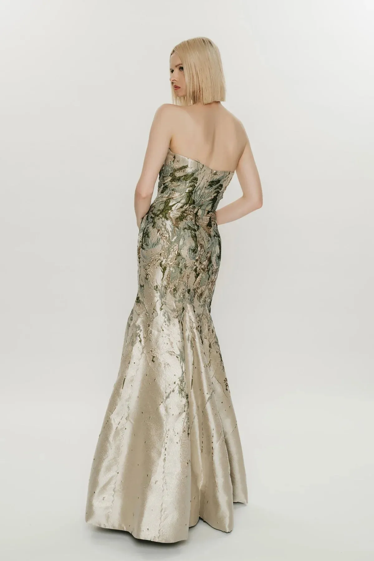 Park 108 Strapless Brocade Gown with Shawl M651