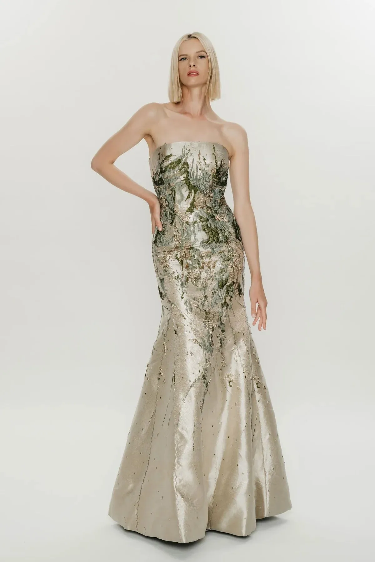Park 108 Strapless Brocade Gown with Shawl M651