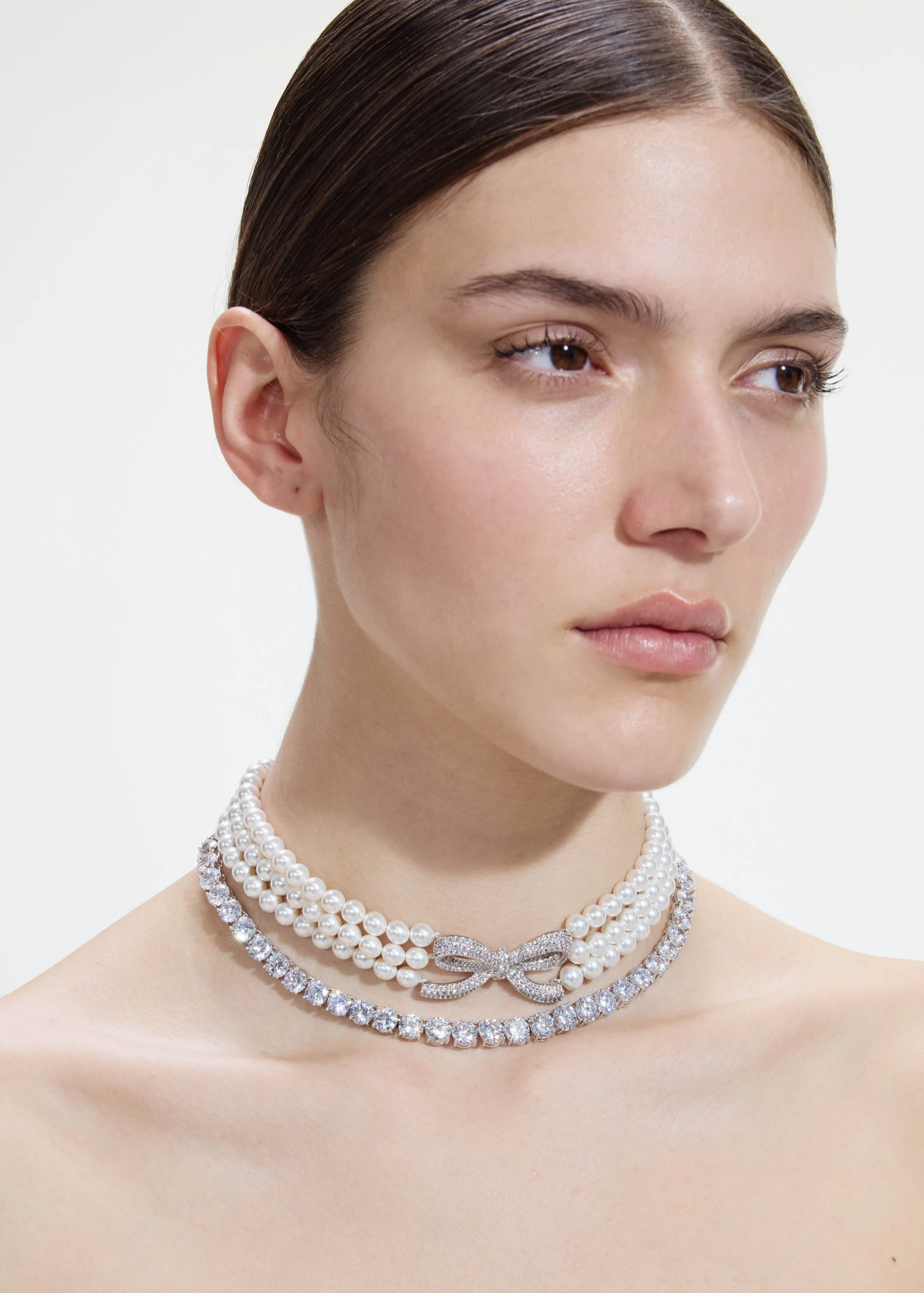 Pearl Crystal Bow Choker Self Portrait