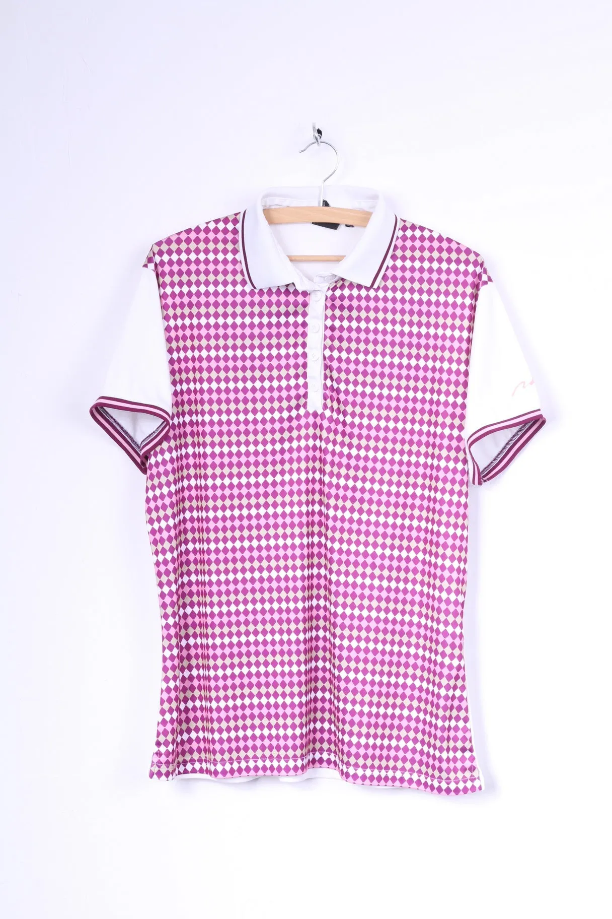 Pin High Womens 3XL (XL) Polo Shirt White Purple Diamonds Golf Top